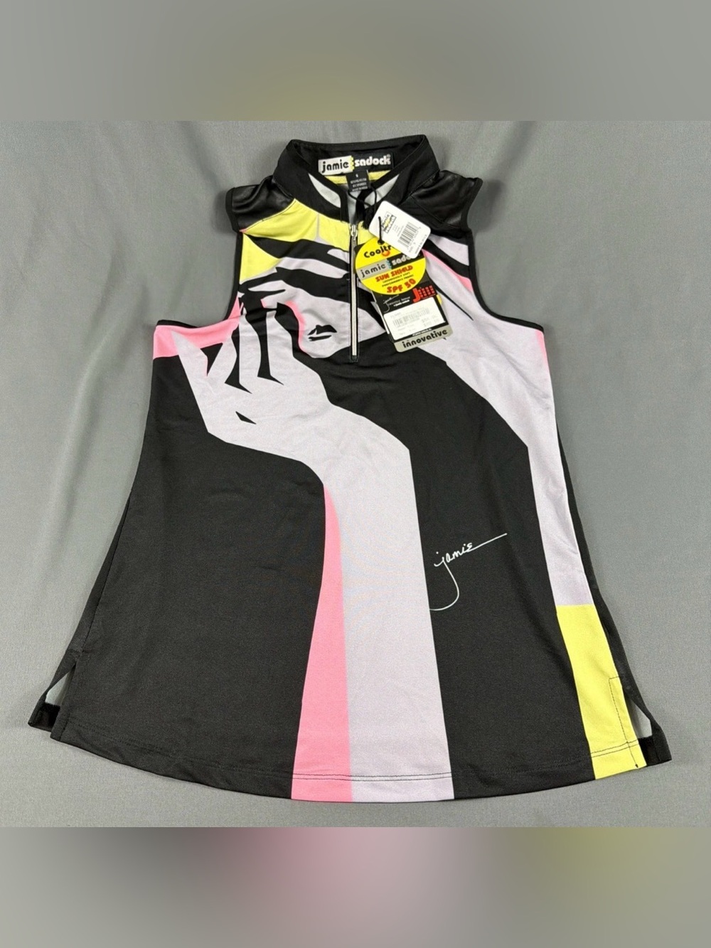 Jamie Sadock Golf Shirt Sleeveless Printed Zip Small Multicolor